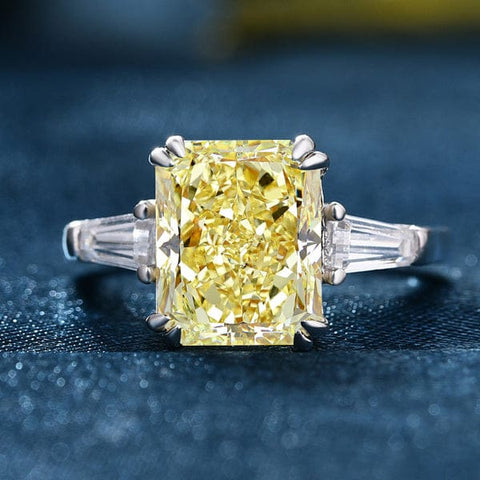 Yellow Radiant & Baguette 3 Stone Diamond Ring