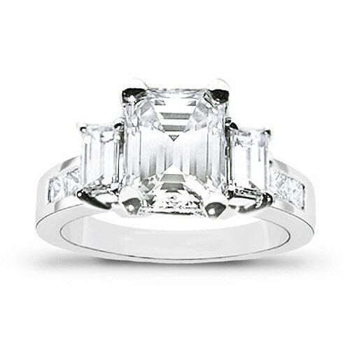 4.10 Ct. Emerald Cut Three-Stone Ring with Accents H VVS1 GIA Certified
