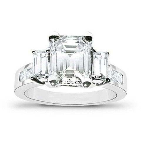 4.10 Ct. Emerald Cut 3Stone Ring with Accents H Color VVS1 GIA Certified