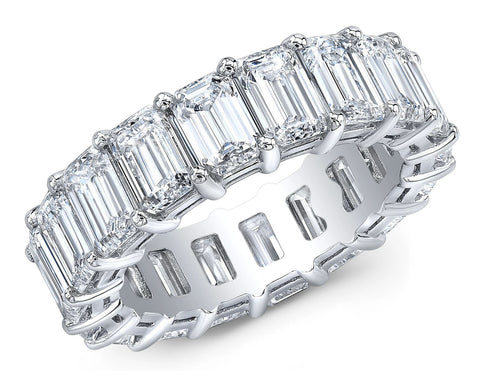 Platinum 10.5 Carat Emerald Cut Eternity Ring Gallery Shared Prong