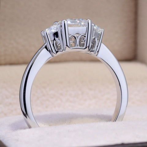3 Stone Emerald Cut& Half Moon Diamond Ring Side Profile