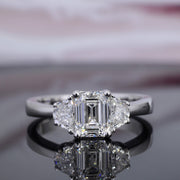 3 Stone Emerald Cut & Half Moon Diamond Ring Front