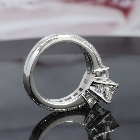 Emerald Cut & Baguette 3 Stone Engagement Ring Profile View