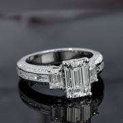 3.30 Ct. Emerald Cut & Baguettes Engagement Ring with Pave G Color VS1 GIA Certified