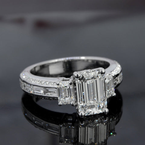 Emerald Cut Engagement Ring With Baguettes Front View