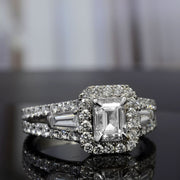 2.50 Ct. Halo Emerald Cut Diamond Ring w Baguettes G Color VS1 GIA Certified