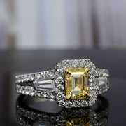 Yellow Halo Emerald Cut Diamond Ring