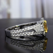 3.20 Ct. Canary Fancy Light Yellow Emerald Cut Halo Diamond Ring VS2 GIA Certified