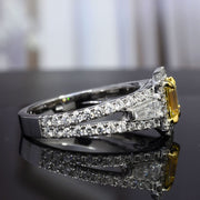 Yellow Halo Emerald Cut Diamond Ring Side View
