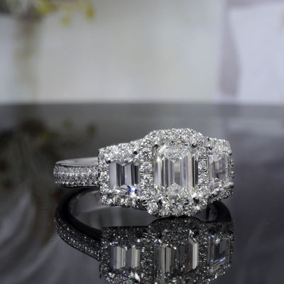 Emerald Cut & Trapezoid Halo Engagement Ring