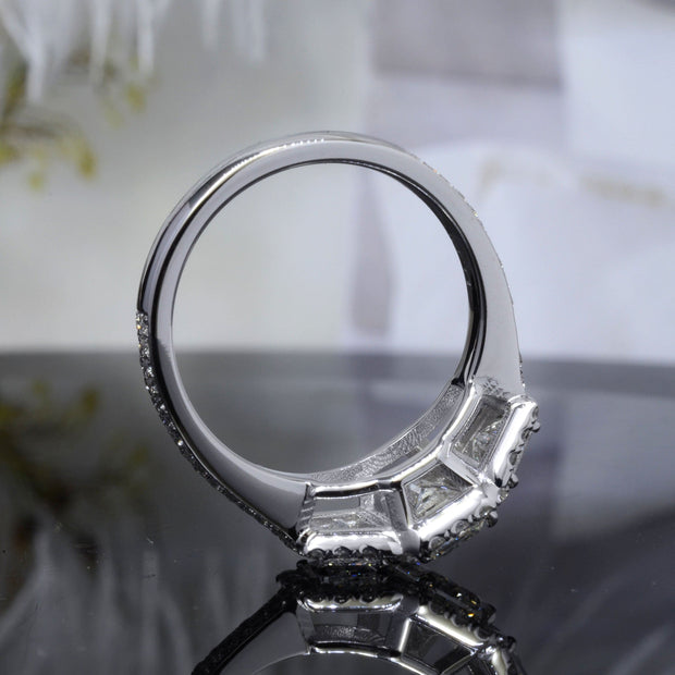 Halo Emerald Cut & Trapezoids Diamond Ring Side Profile