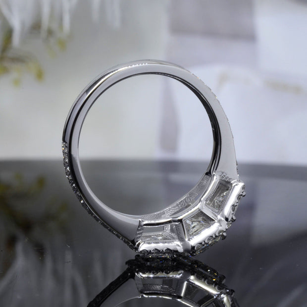 Halo Split Shank Emerald Cut Engagement Ring Side Profile