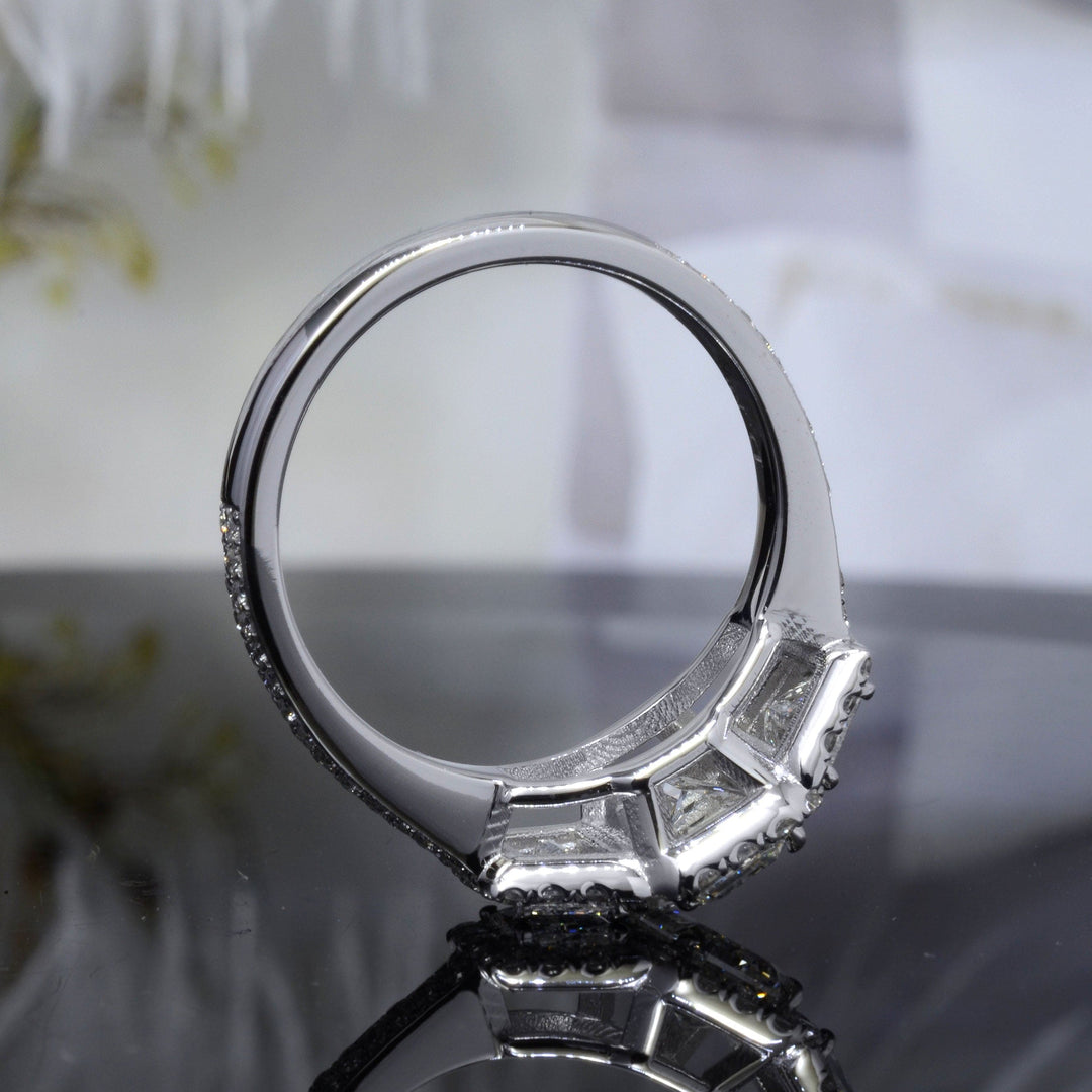 2.50 Ct. Halo Emerald Cut & Trapezoids Engagement Ring G Color VS1 GIA Certified