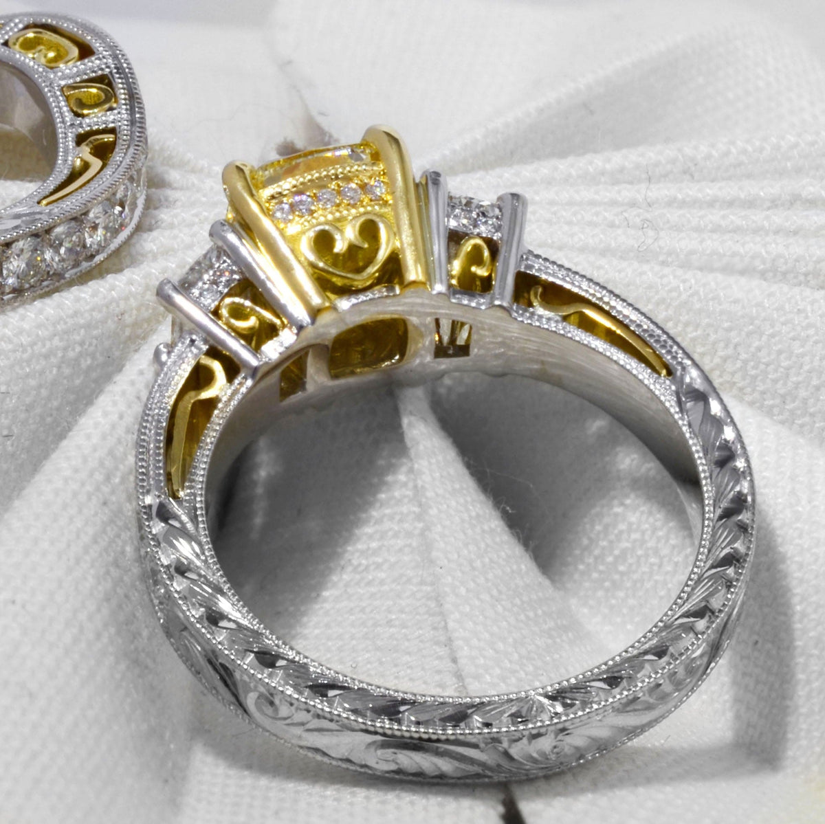 Yellow cushion cut engagement ring real picture