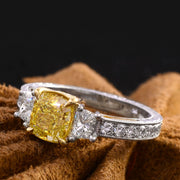 2.40 Ct. Canary Fancy Yellow Cushion & Trapezoid Diamond Ring VS2 GIA Certified
