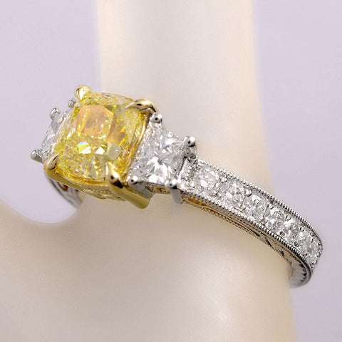 2.60 Ct. Canary Fancy Yellow Cushion Cut Engagement Ring VS1 GIA Certified