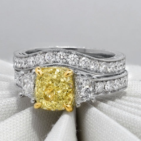 5.20 Ct. Canary Fancy Light Yellow Cushion Art-Deco Engagement Ring VS1 GIA Certified