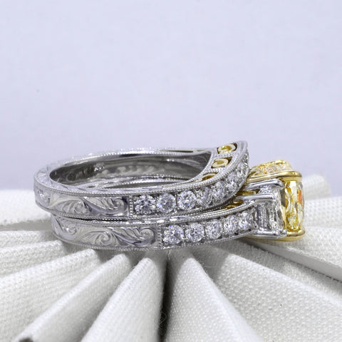 8.50 Ct. Canary Fancy Light Yellow Cushion Cut Engagement Ring VS2 GIA Certified