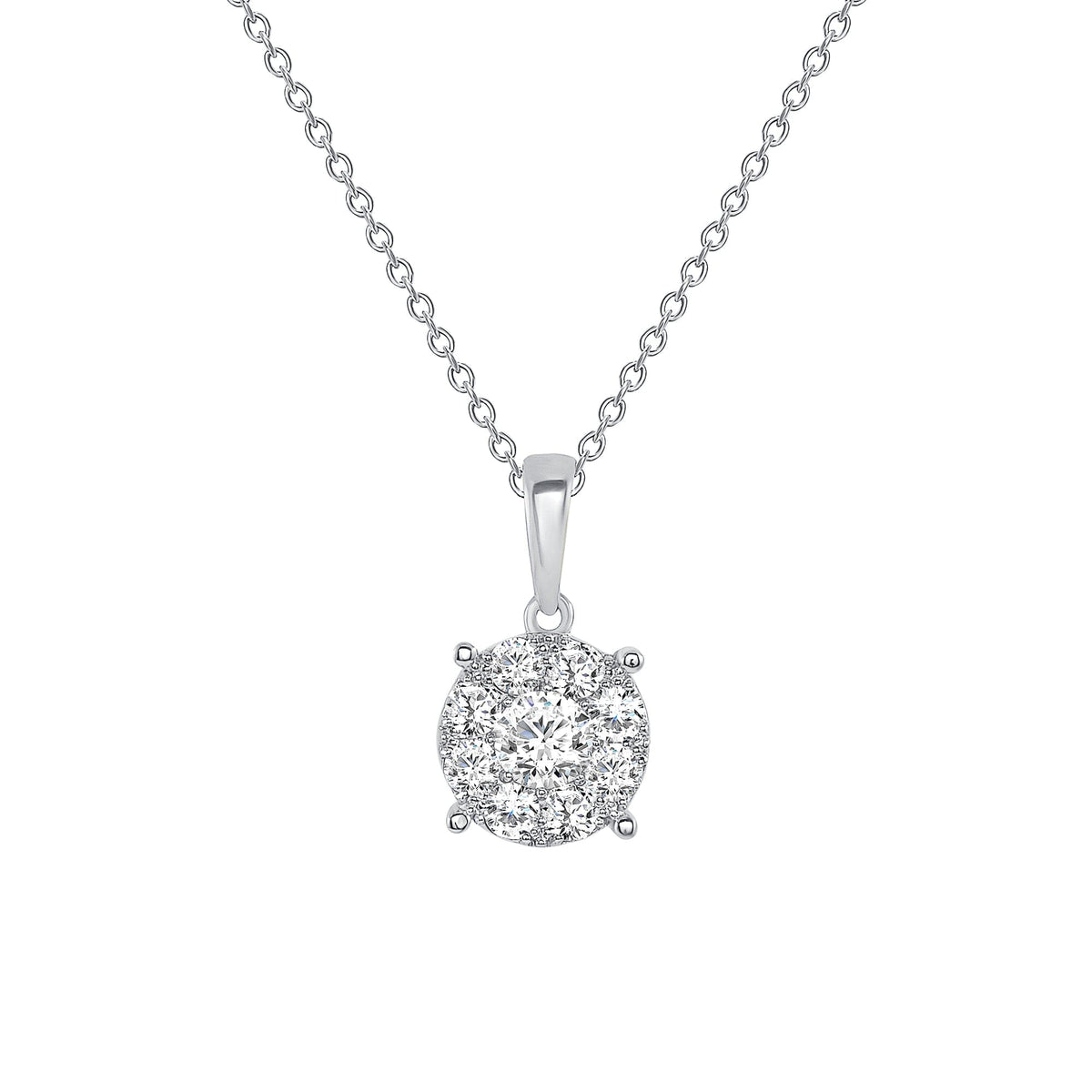 White gold round diamond pendant necklace