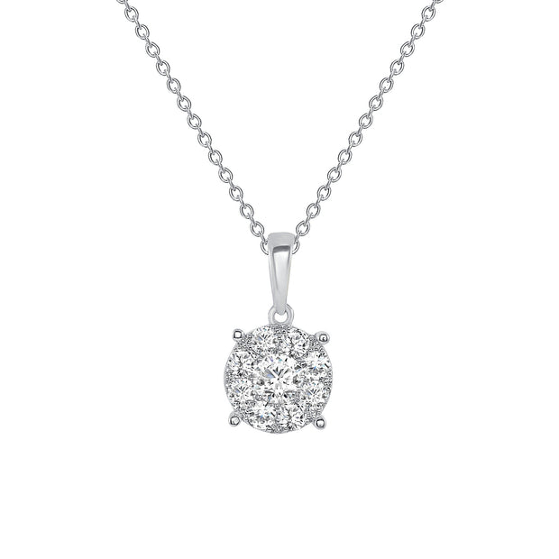 white gold round diamond pendant necklace