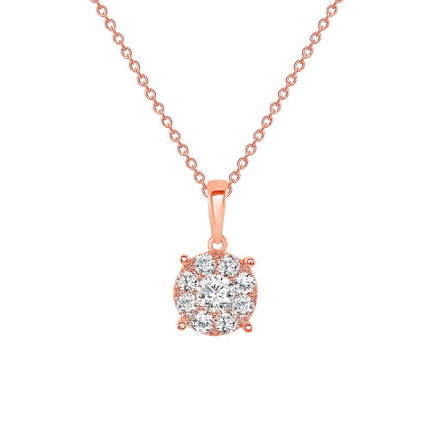 rose gold round diamond pendant necklace