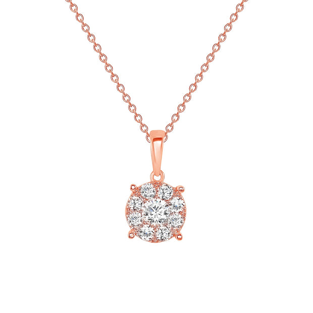 rose gold round diamond pendant necklace