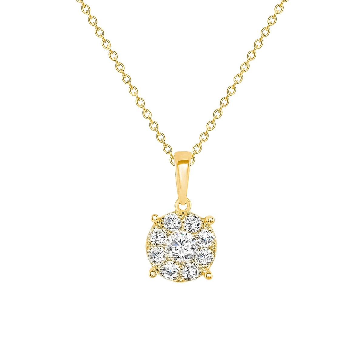 Yellow gold round diamond pendant necklace