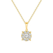 yellow gold round diamond pendant necklace