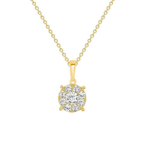 yellow gold round diamond pendant necklace