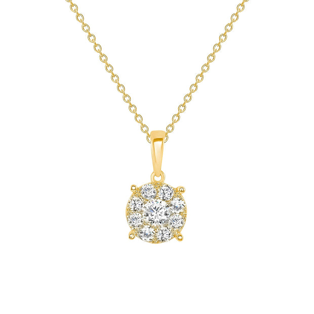 yellow gold round diamond pendant necklace