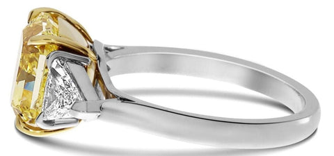 Canary Fancy Yellow Square Radiant Cut 3-Stone Diamond Ring Side View