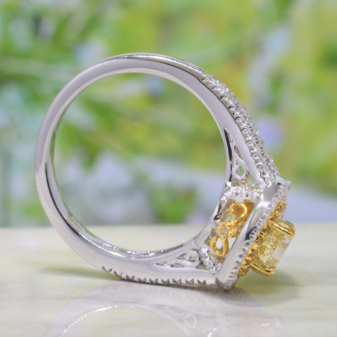 Fancy Yellow Pear Shaped Halo Diamond Ring Side Profile