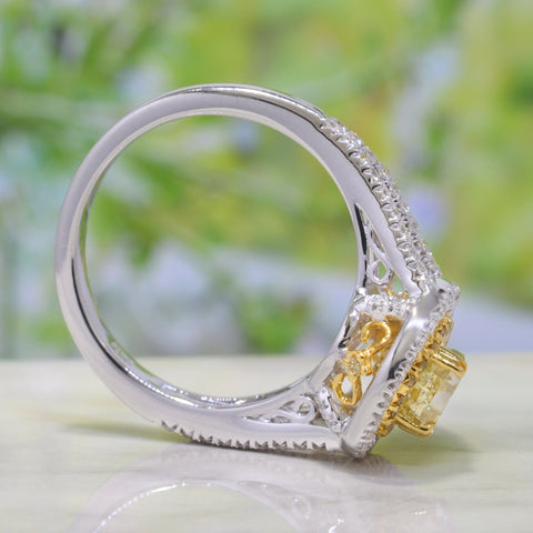 Fancy Yellow Pear Shaped Halo Engagement Ring Side Profile