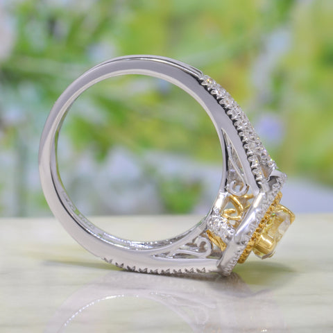 Fancy Yellow Pear Shaped Halo Engagement Ring Profile View