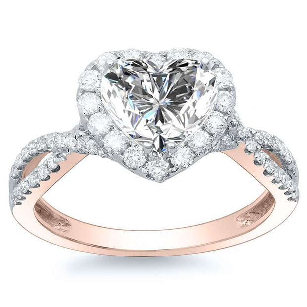 Heart Shape Halo Diamond Engagement Ring in Rose Gold
