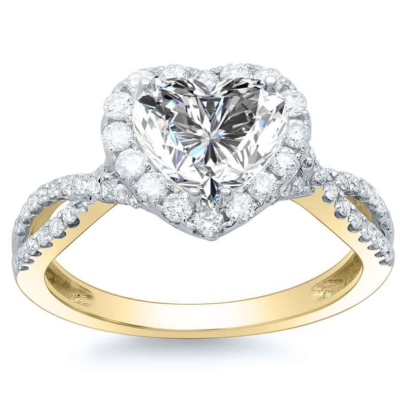 heart shaped halo ring yellow gold