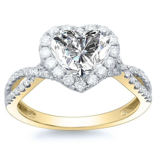 Heart Shape Halo Diamond Engagement Ring in Yellow Gold