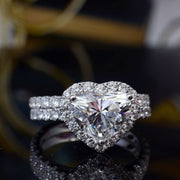 Halo Heart Shaped Diamond Engagement Ring Set