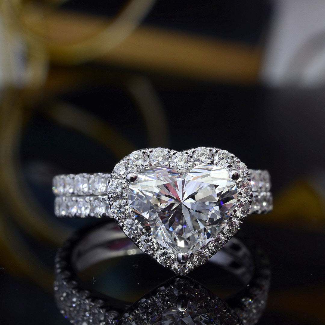 Heart Halo Engagement Ring Set