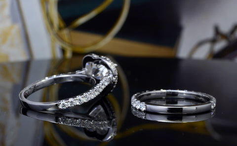 Halo Heart Shaped Diamond Engagement Ring Set Profile