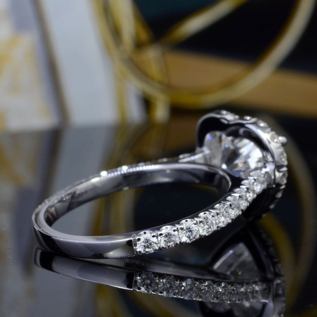 Halo Heart Shaped Diamond Engagement Ring Profile View