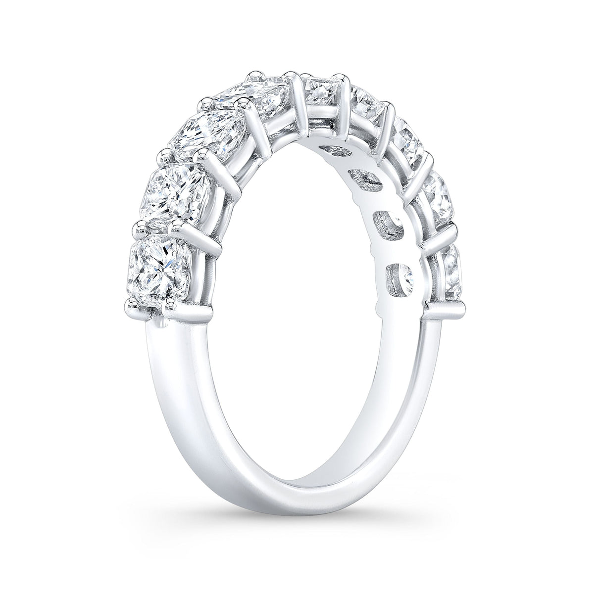 Half eternity cushion cut diamond ring side profile