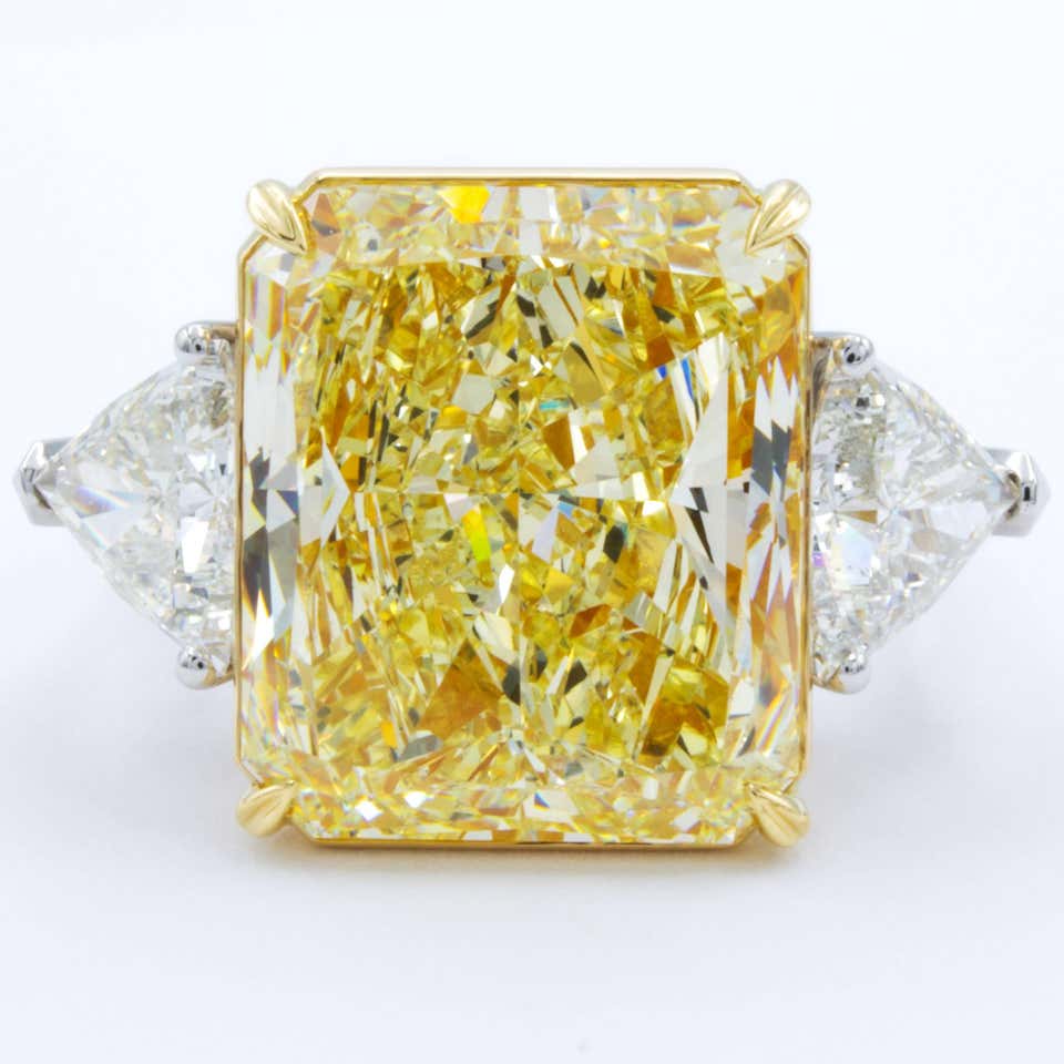 Yellow Radiant & Trillions 3 Stone Diamond Ring