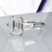 1.50 Ct. Emerald & Baguette 3 Stone Hidden Halo Diamond Ring D Color VVS2 GIA Certified