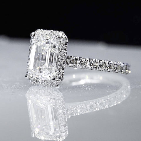 Emerald Cut Halo Engagement Ring 