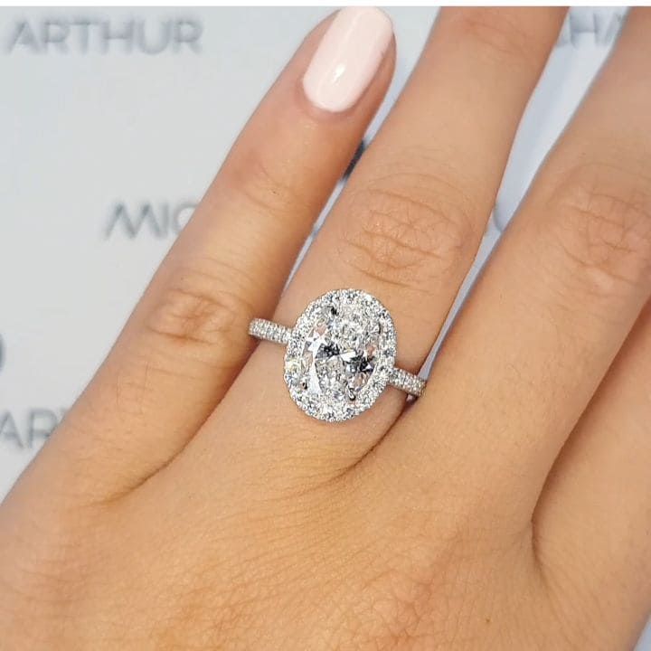 2.20 Ctw Halo Oval Cut 3 Row Pave Engagement Ring Set G Color VS2 GIA Certified