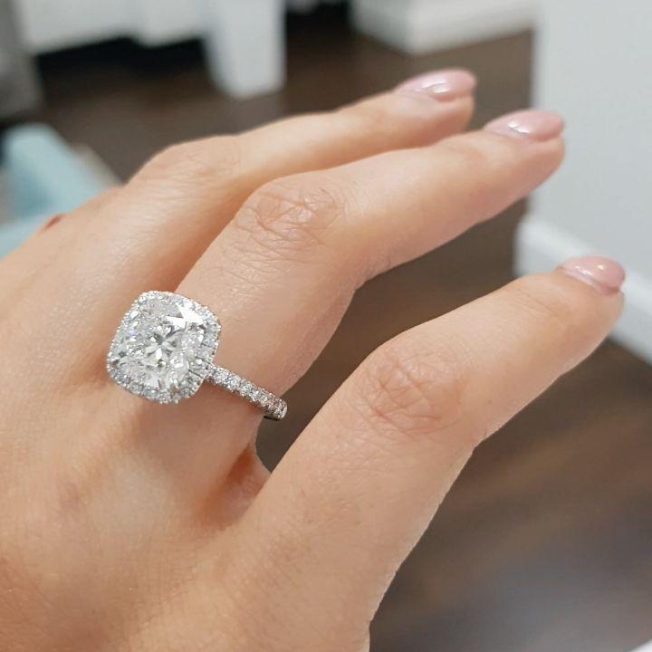 Cushion cut halo engagement ring 