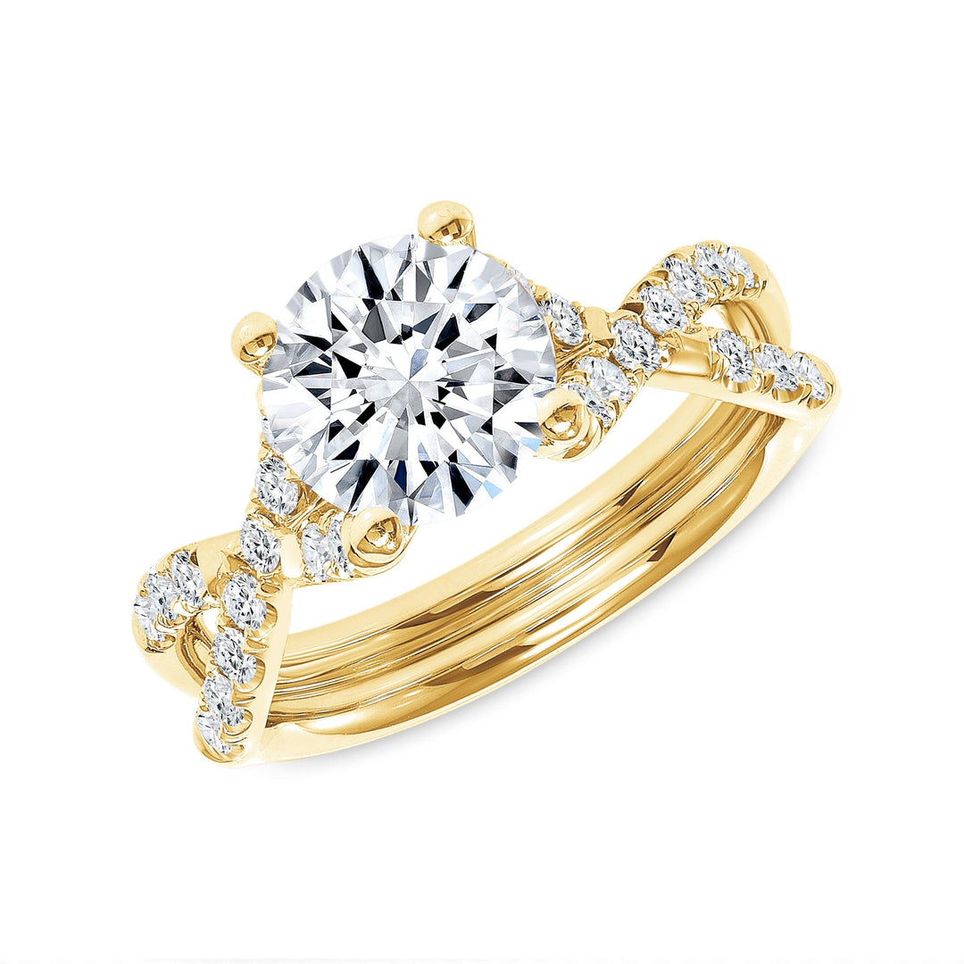 Round Cut Engagement Ring Twist shank Yellow Gold