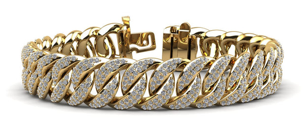 Men's Cuban Link Diamond Bracelet Two Rows 11.7mm Width 4.20 Carats
