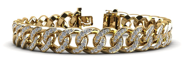 Men's Cuban Link Diamond Bracelet 12mm Width 14K Solid Gold